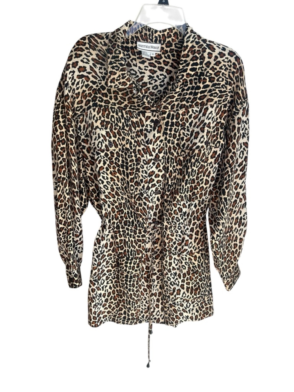 Vintage August Max animal print Silk tie waist button up Size XL